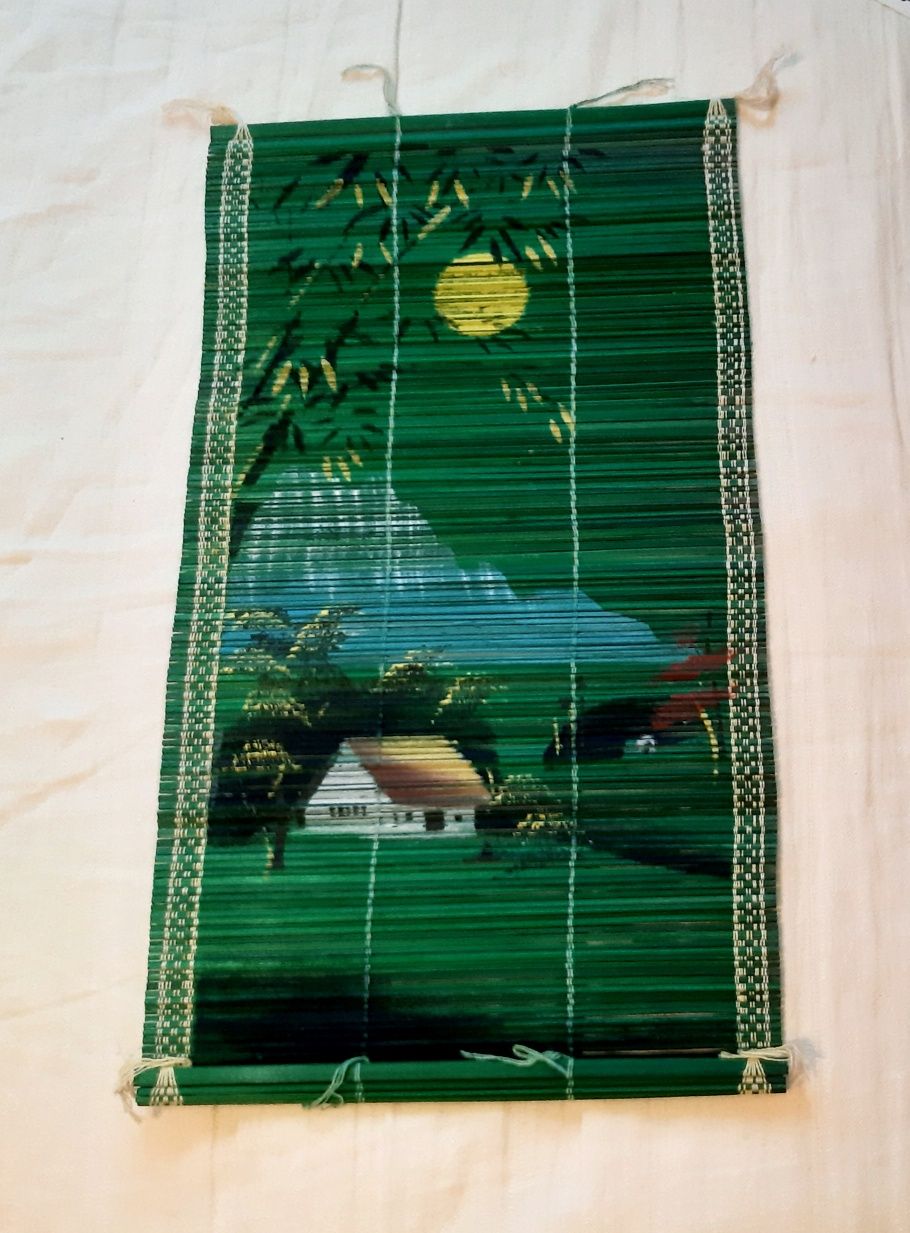 Roleta na drzwi obraz bambusowy plakat zielony patyczki zaluzje