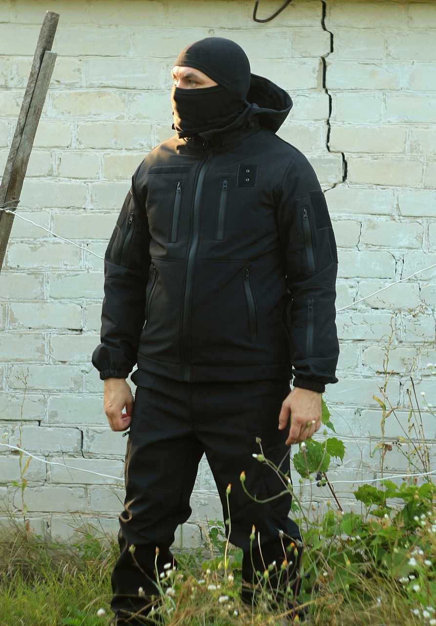 Куртка тактическая черная  SoftShell полицейская с липучками