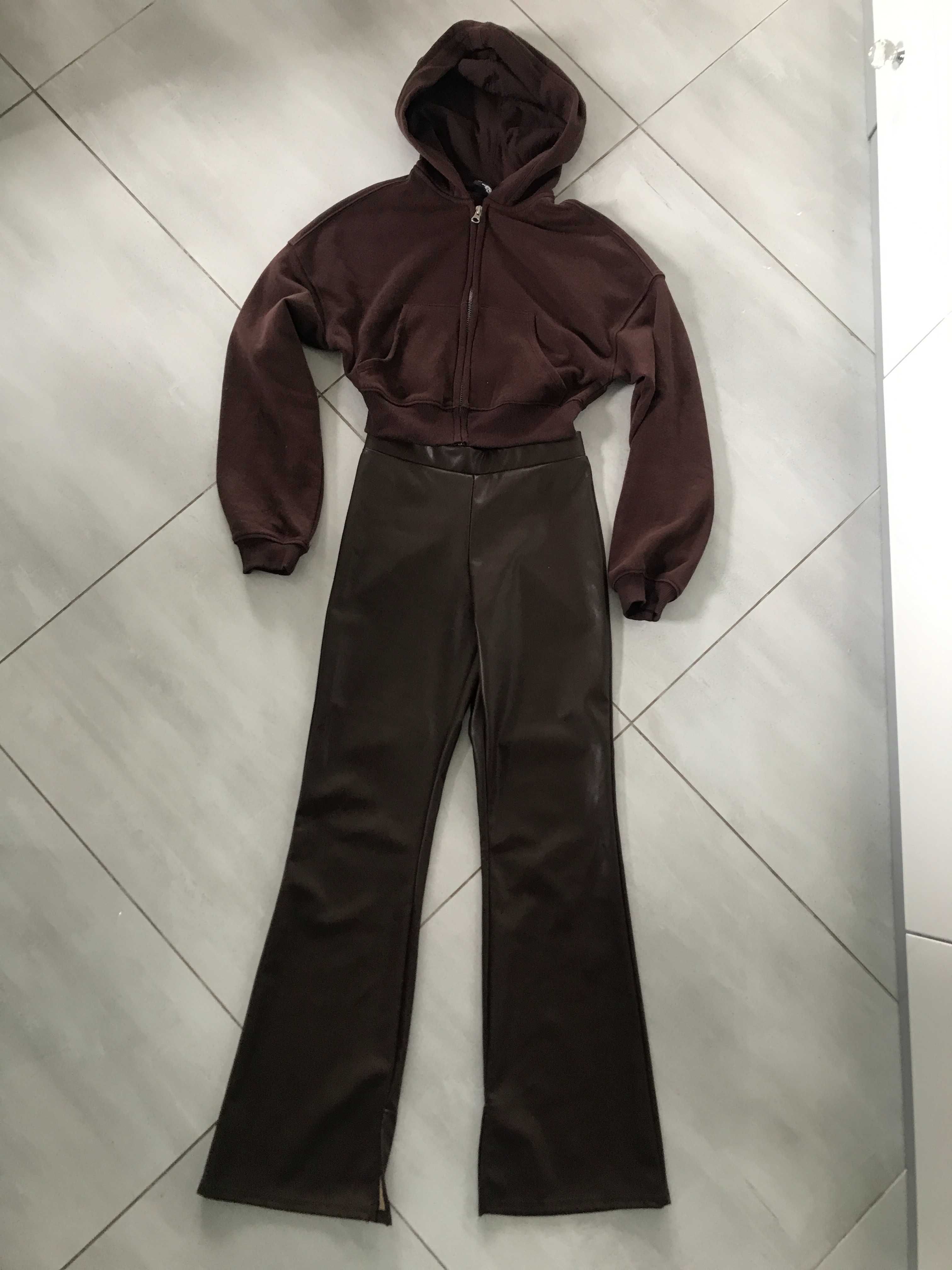 spodnie dzwony skorzane plus bluza z kapturem h&m 158cm stan jak nowe