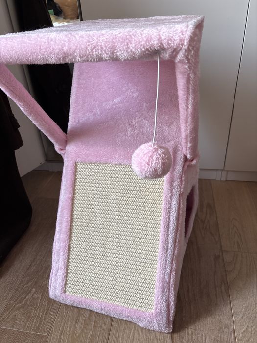 Różowy drapak dla kota 2w1 składany– domek + zabawka + drapak