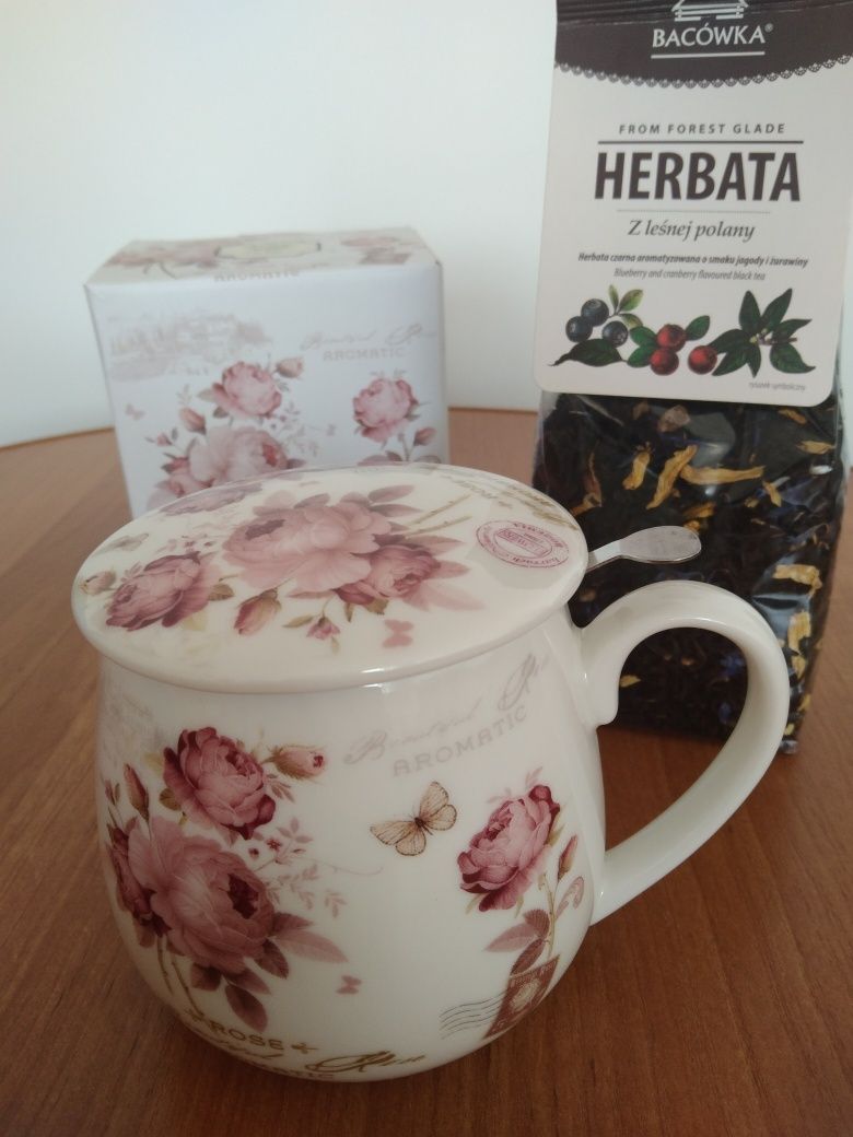 Zaparzacz herbaty kubek secesja rose + herbata Kraków i okolice