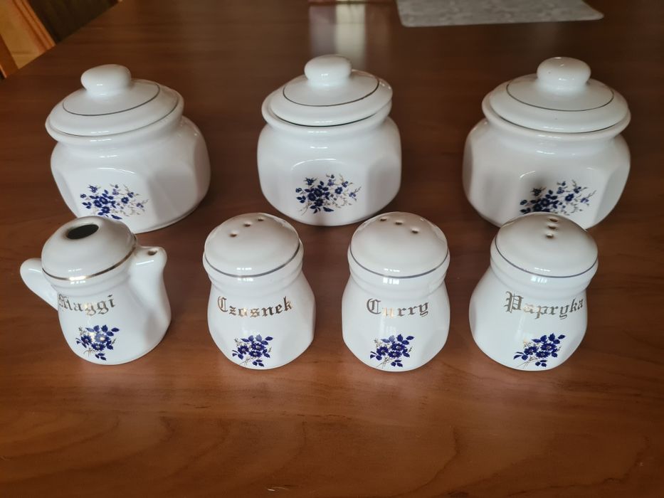 Komplet porcelanowy do kuchni biały papryka curry czosnek maggi ozdoba