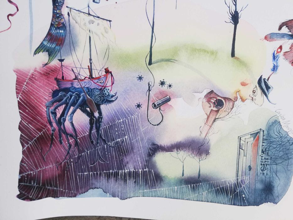 Aguarela original de Carlos Marques. Inteligência Artificial. Fantasia