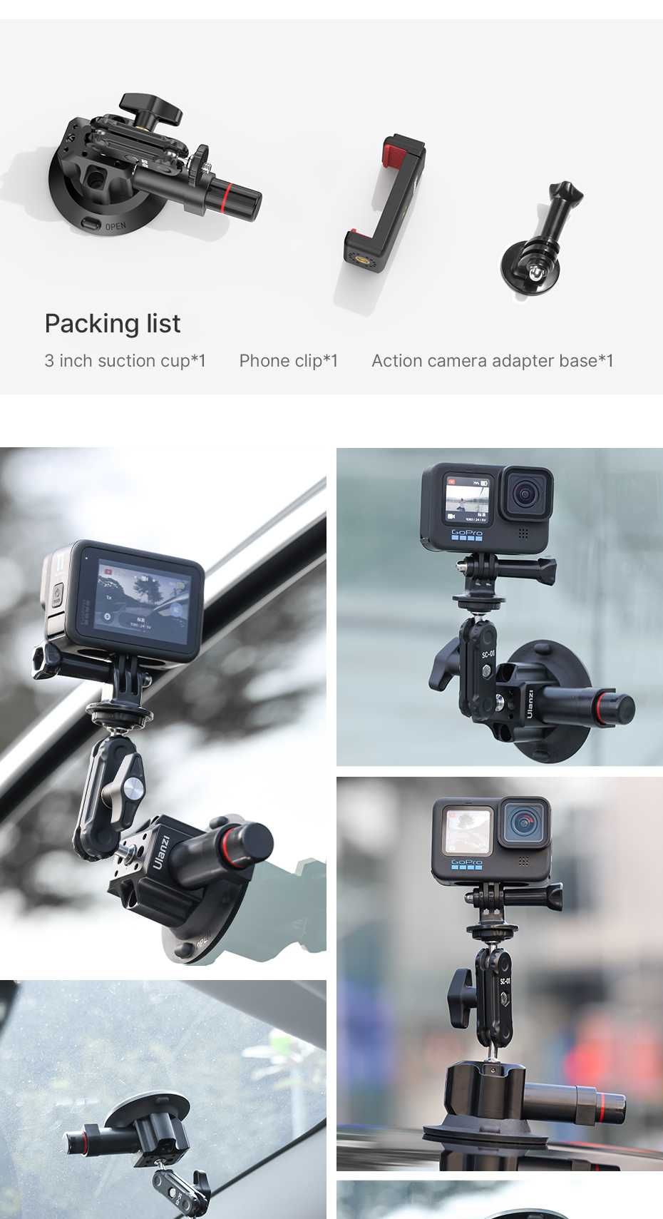 Uchwyt przyssawka na szybę Ulanzi SC-01 do GoPro DJI Action Insta 360