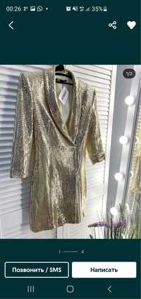 Золотой блейзер, пиджак - платье Zara