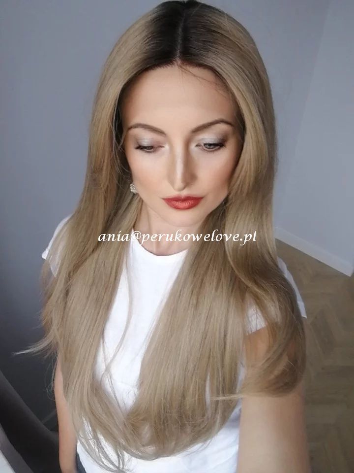 Peruka LACE FRONT karmelowy blond włosy stopniowane jak naturalne