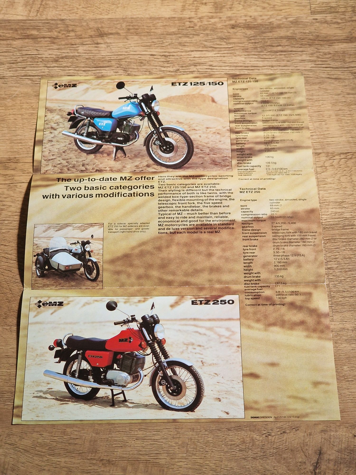Oryginalna broszura reklamowa motocykli MZ ETZ 125, 150, 250 IFA