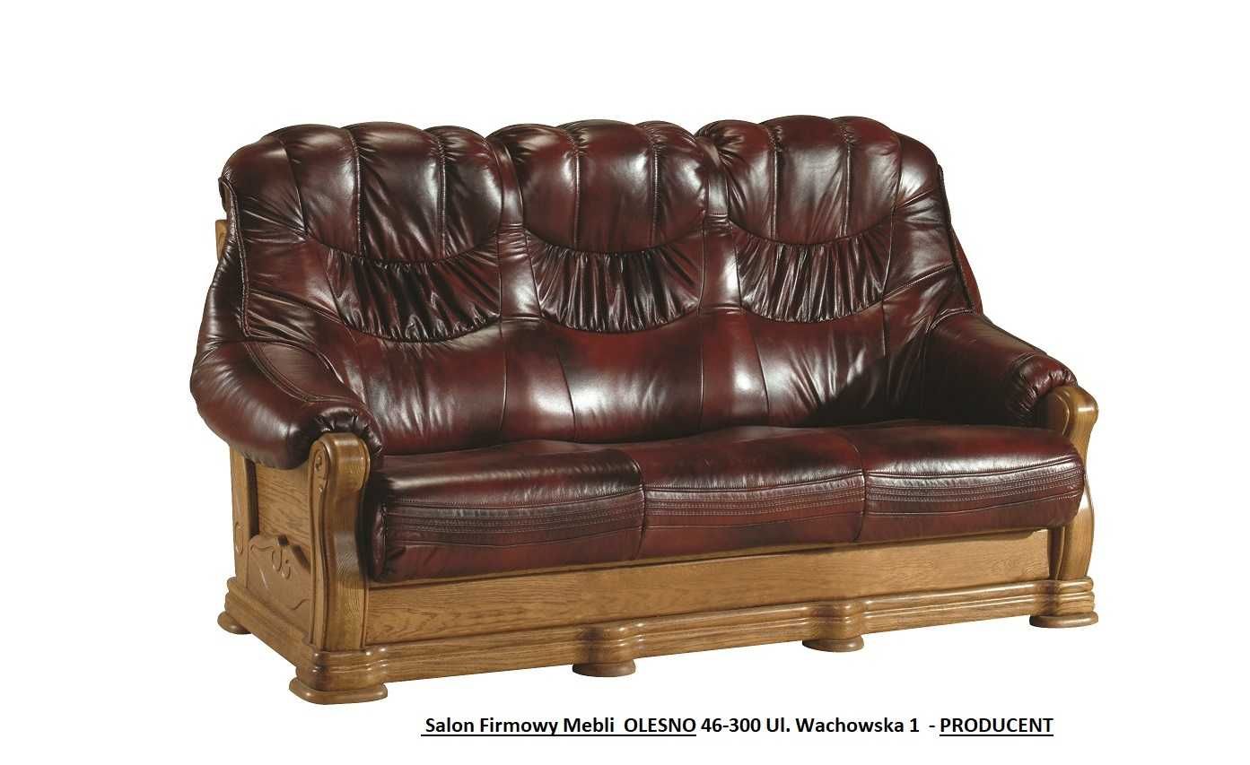 Komplet Stylowy KEVIN 3+2+1 -Skóra Naturalna +Dąb  - Producent PYKA