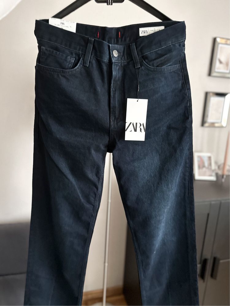 Nowe proste granatowe spodnie jeansy Zara straight relaxed fit 36 S