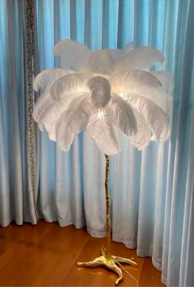 Lampa pióra biała zlota strusie piora