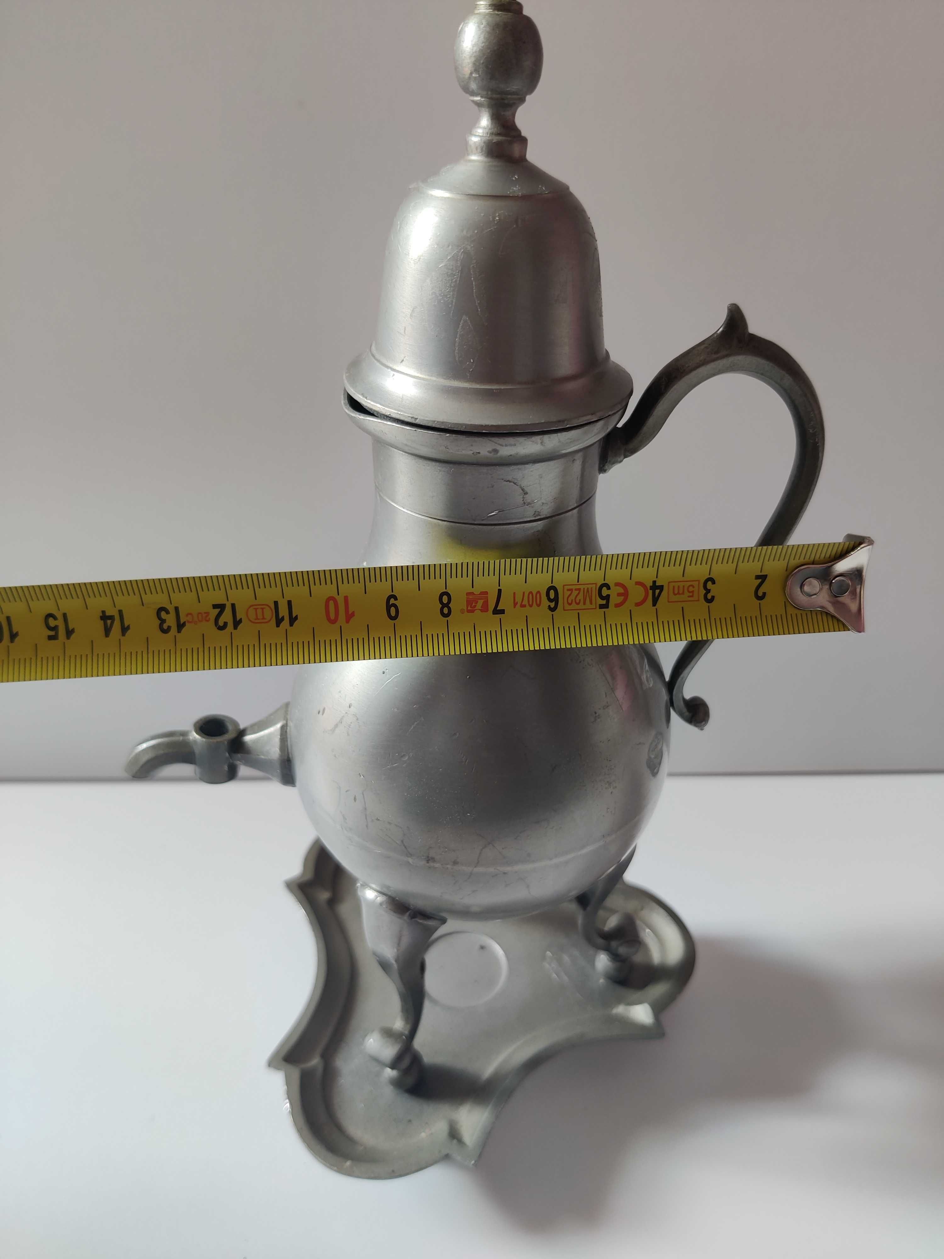 Samowar z cyny / czajnik cynowy z podstawką / wys ok 27 cm