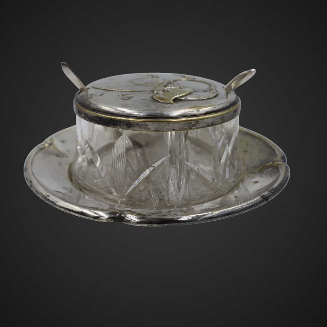 Podwójna cukiernica plater + kryształ vintage  b51/010475