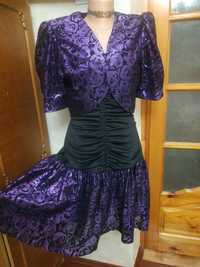 Шикарное винтажное черное с фиолетовым платье из 80х 42-44 размер
