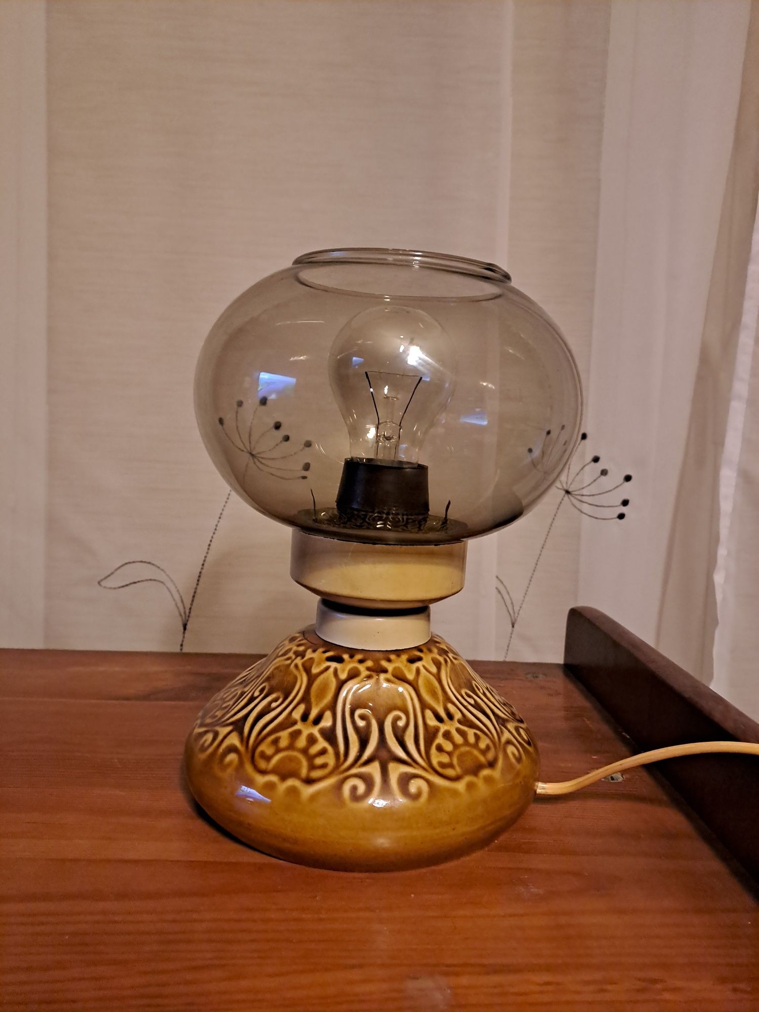 Kolekcjonerska ceramiczna lampa nocna stołowa Mirostowice PRL retro