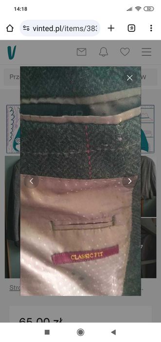 Wełniana marynarka w zieloną kratę w rozm 54 idealny stan