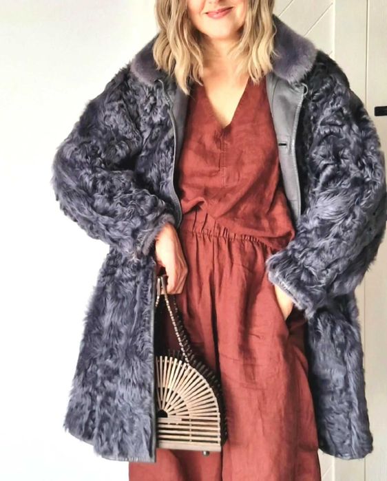 M 38 L 40 Futro dwustronne z kozy szaroniebieskie miękkie z norką