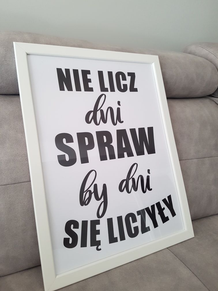 Obraz z tekstem nie licz dni 33x43 biała ramka
