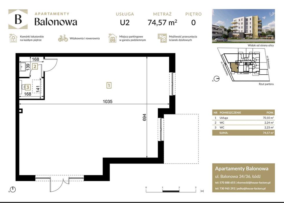Lokal usługowy sprzedaż/wynajem/74,57 m²/Retkinia/Łódź/ul.Balonowa