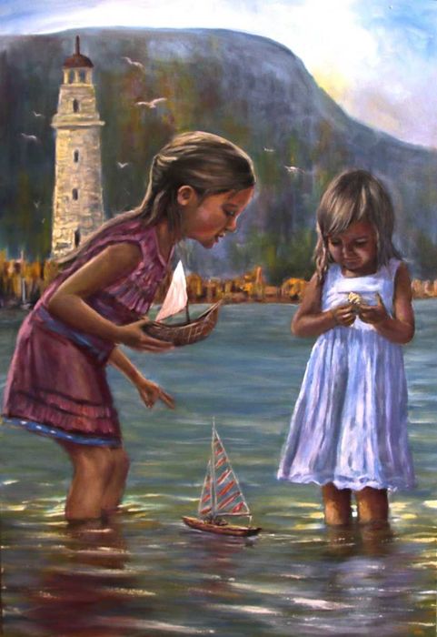 Duży obraz na płótnie „Wakacje nad morzem”. 96x66 cm.Ręcznie malowany.