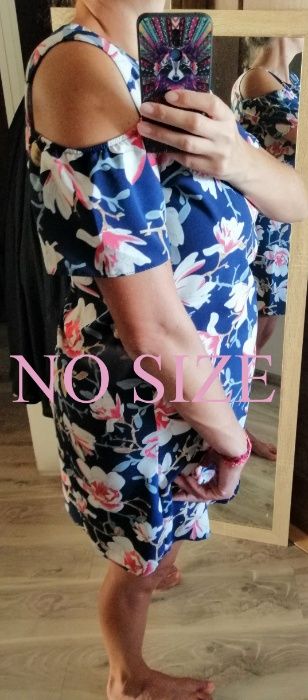 Sukienka w piękne MAGNOLIE odkryte ramiona r.Uni do 42/44 NOWA