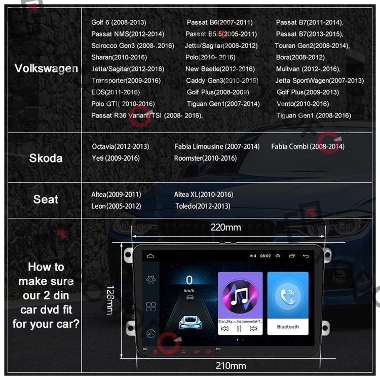 Autoradio 2Din 9 polegadas com GPS Volkswagen Skoda