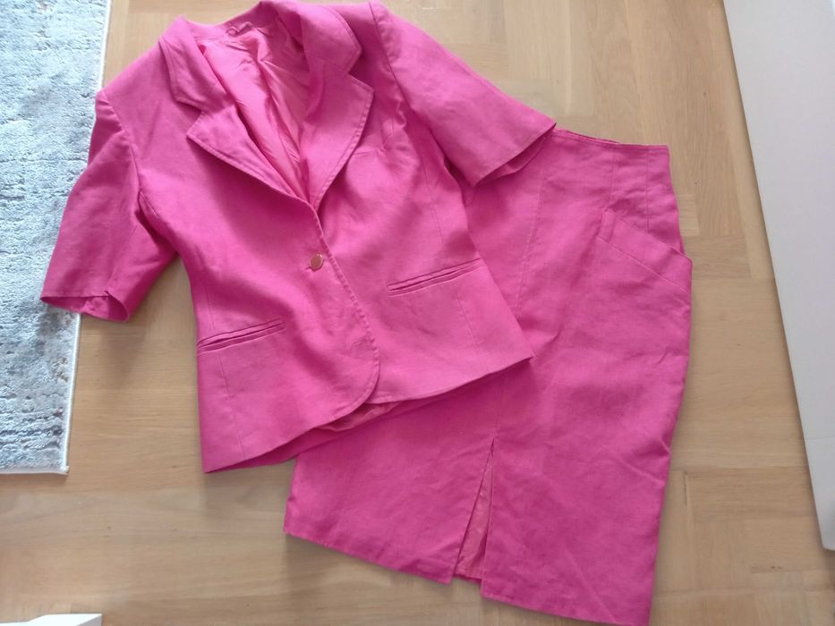 Marella kostium żakiet spódnica marynarka 38 36 vintage róż 100% len
