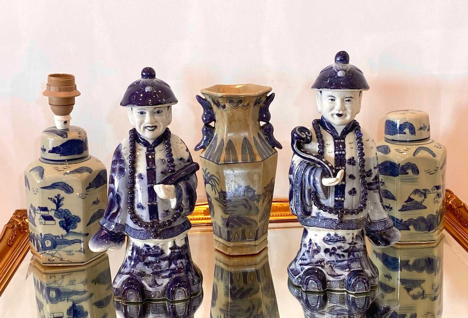 Figuras homens sabios China Azul decoração 2 jarras candeeiro 1 Jarra