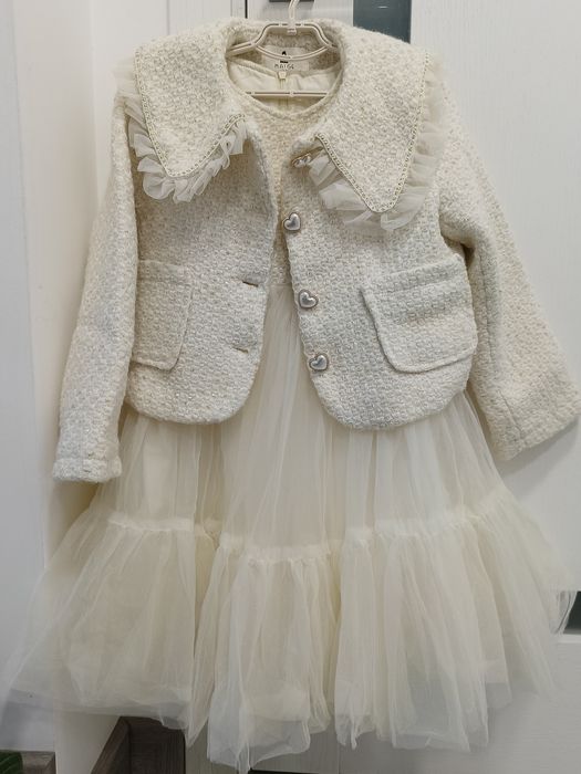 Комплект святковий піджак з комірцем і пишна фатинова сукня, 128-140