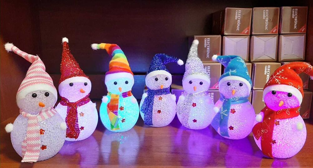 Новорічний LED Сніговик, 5 режимів світла, 15 см, новий рік