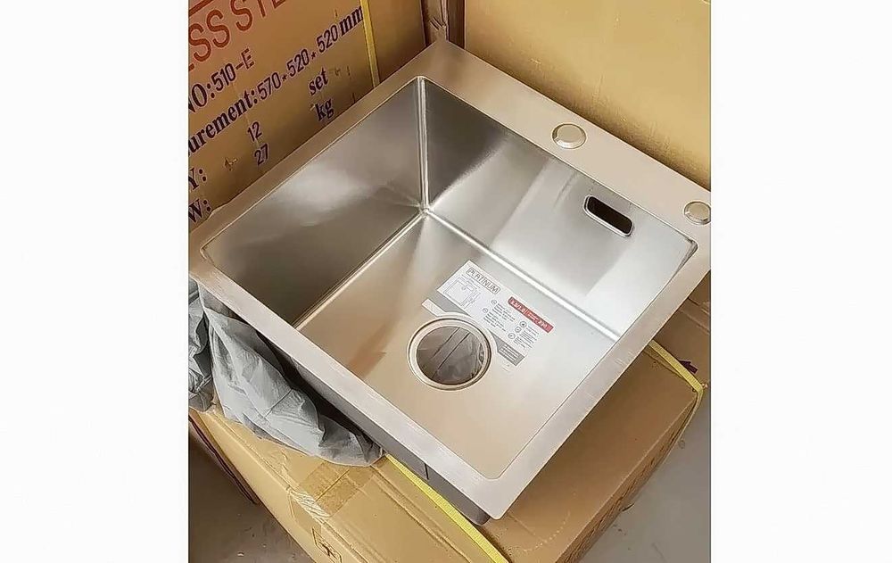 Мойка врезная кухонная 50х50 см,смеситель, сифон, дозатор, корзина