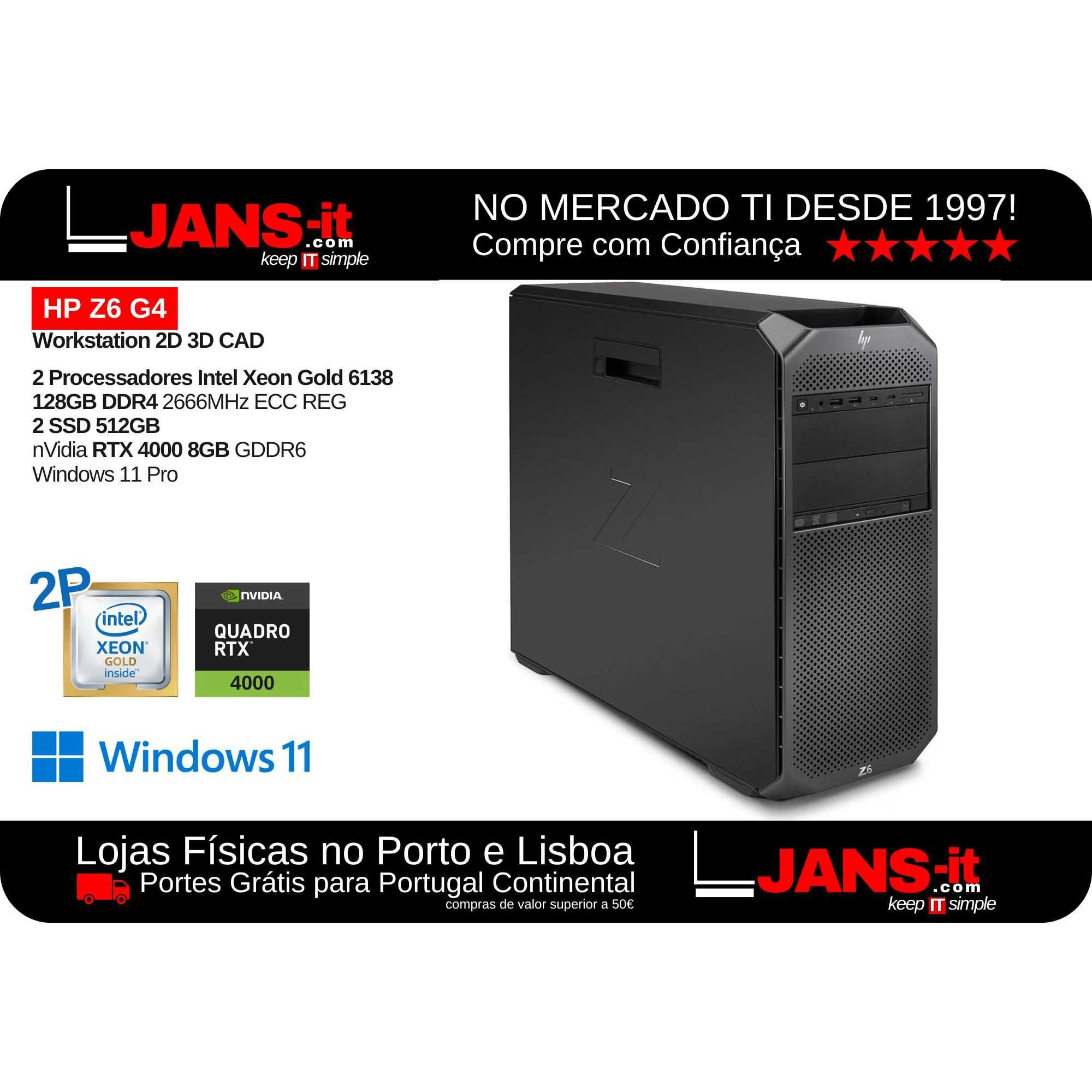 HP Z6 G4 2P Xeon Gold 6138 | 128GB | 2xSSD 512GB | nVidia RTX 4000