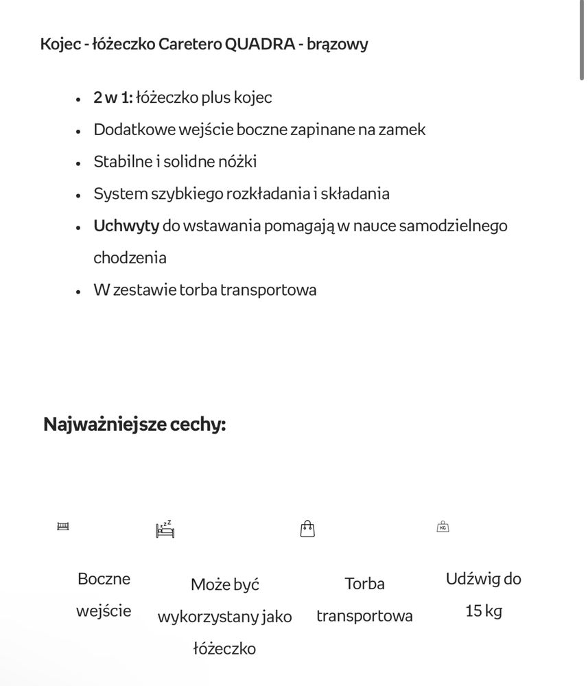 Caretero, Quadra, Kojec/Łóżeczko + torba, Brązowy