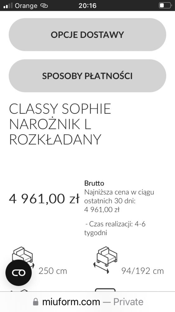 Sofa rozkładana Miufor Classy Sophie