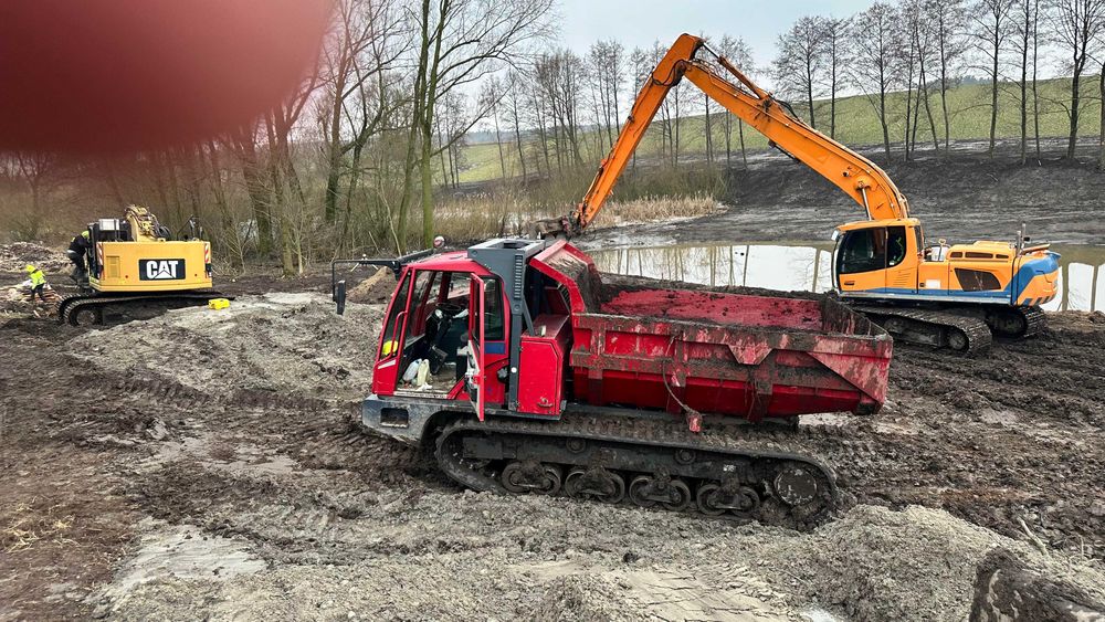 Kopanie i odmulanie stawów, wynajem koparki long reach MAZOWIECKIE