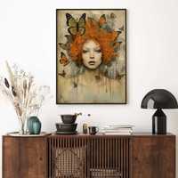 Plakat 50x70 cm - Kobieta z motylami (2-0111)