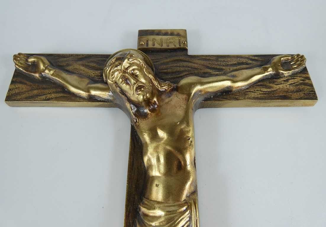 Krzyż krucyfiks brąz Art Deco JEZUS sygnowany 28cm