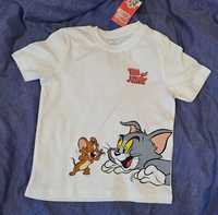 Biała koszulka Bluzka Dziecięca Z ślicznym Wzorem Tom&Jerry r.98/104