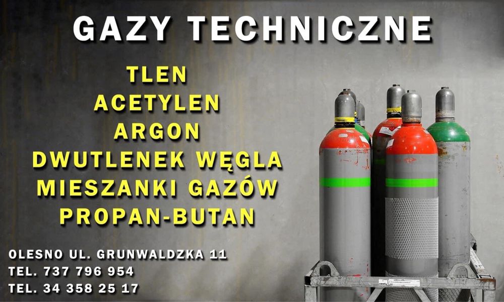Gazy techniczne tlen acetylen argon dwutlenek węgla propan butan soda
