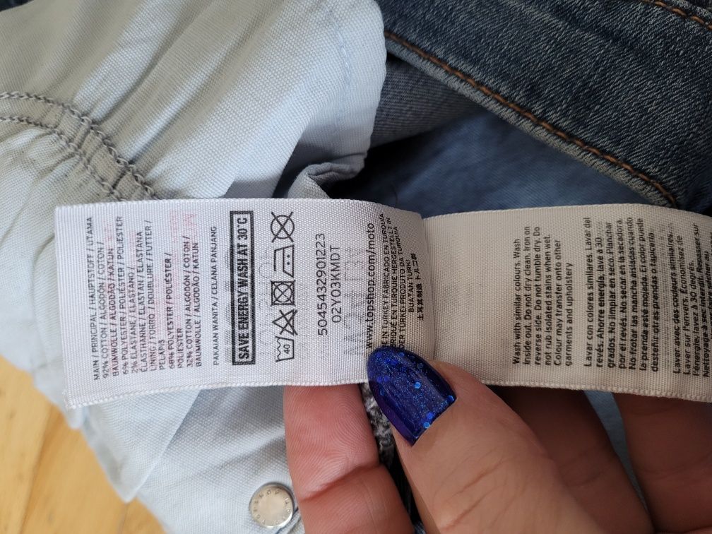 Spodnie dżinsowe firmy Top Shop Moto  Jamie roz W 34, L 34