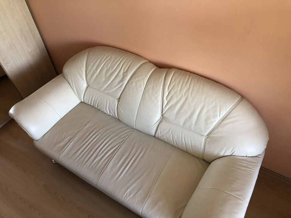 Wypoczynek skóra naturalna 3os., 2os., 1os., ecru [Kanapa sofa fotel]