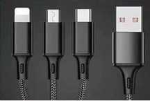 Kabel USB 3w1 do telefonu lightning micro usb type-c 1,2m czarny