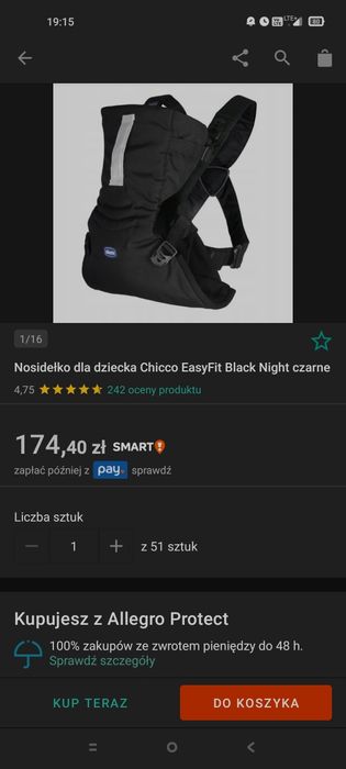 Nowe nosidełko Chicco Easyfit Black Night czarne