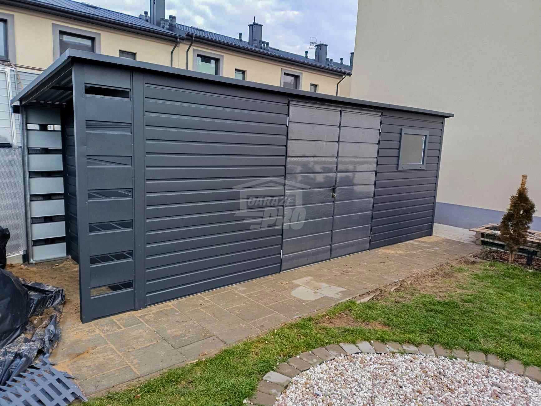Schowek domek ogrodowy 6x2,5m + wiata 0,5m Brama okno GP518
