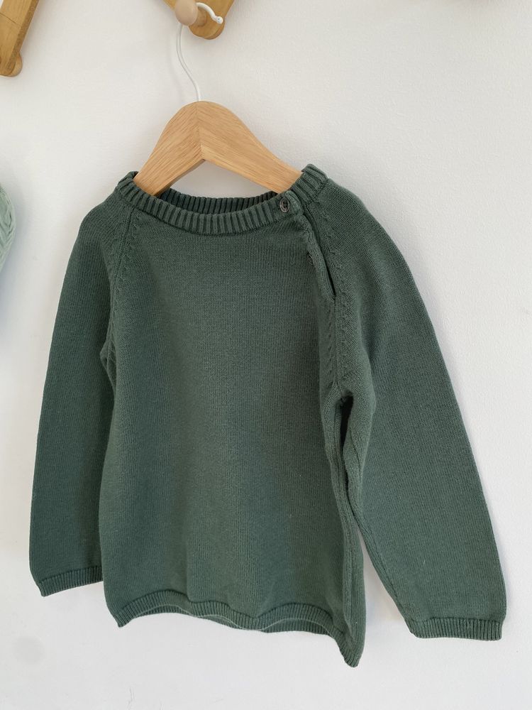 Sweter h&m 98 ciemnozielony bawełna gładki