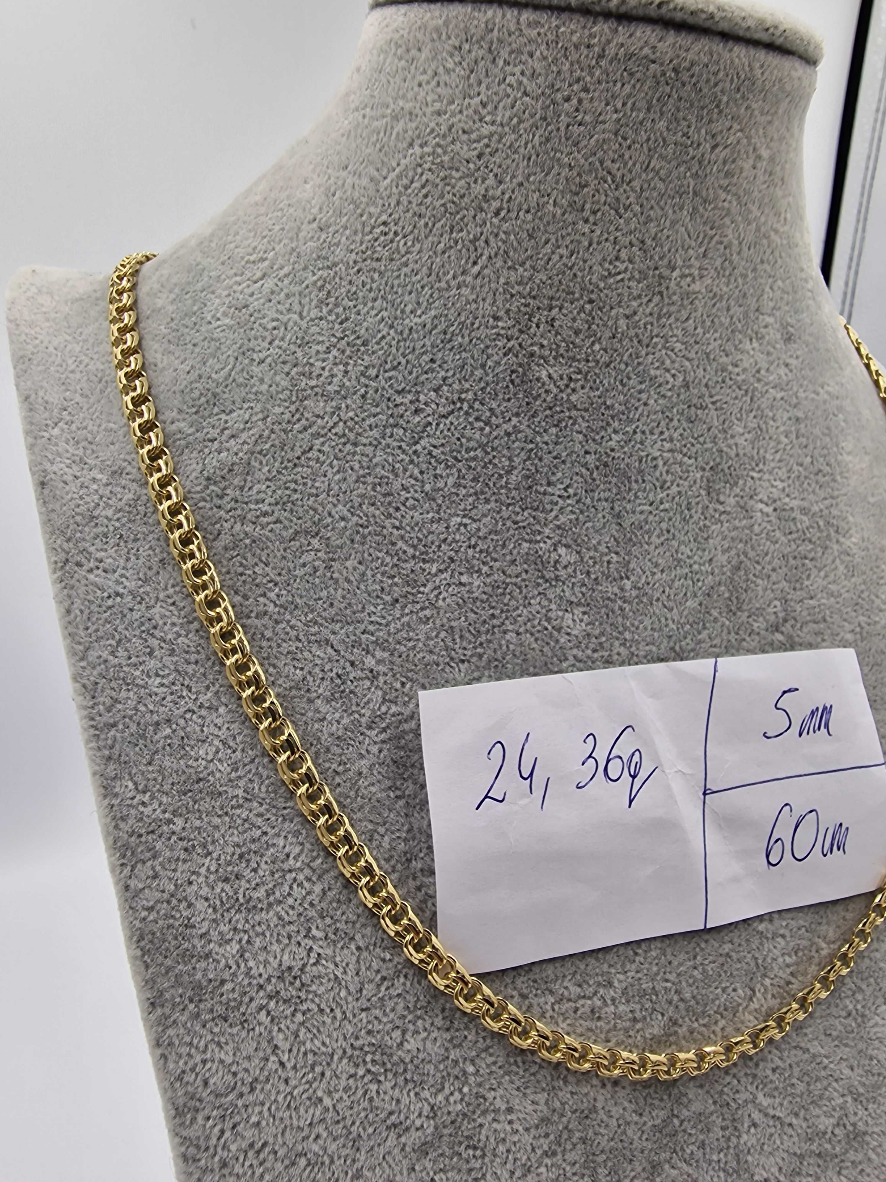 Łańcuszek złoty wzór Garibaldi 24,36g soczewka próba 585 14 karatowe