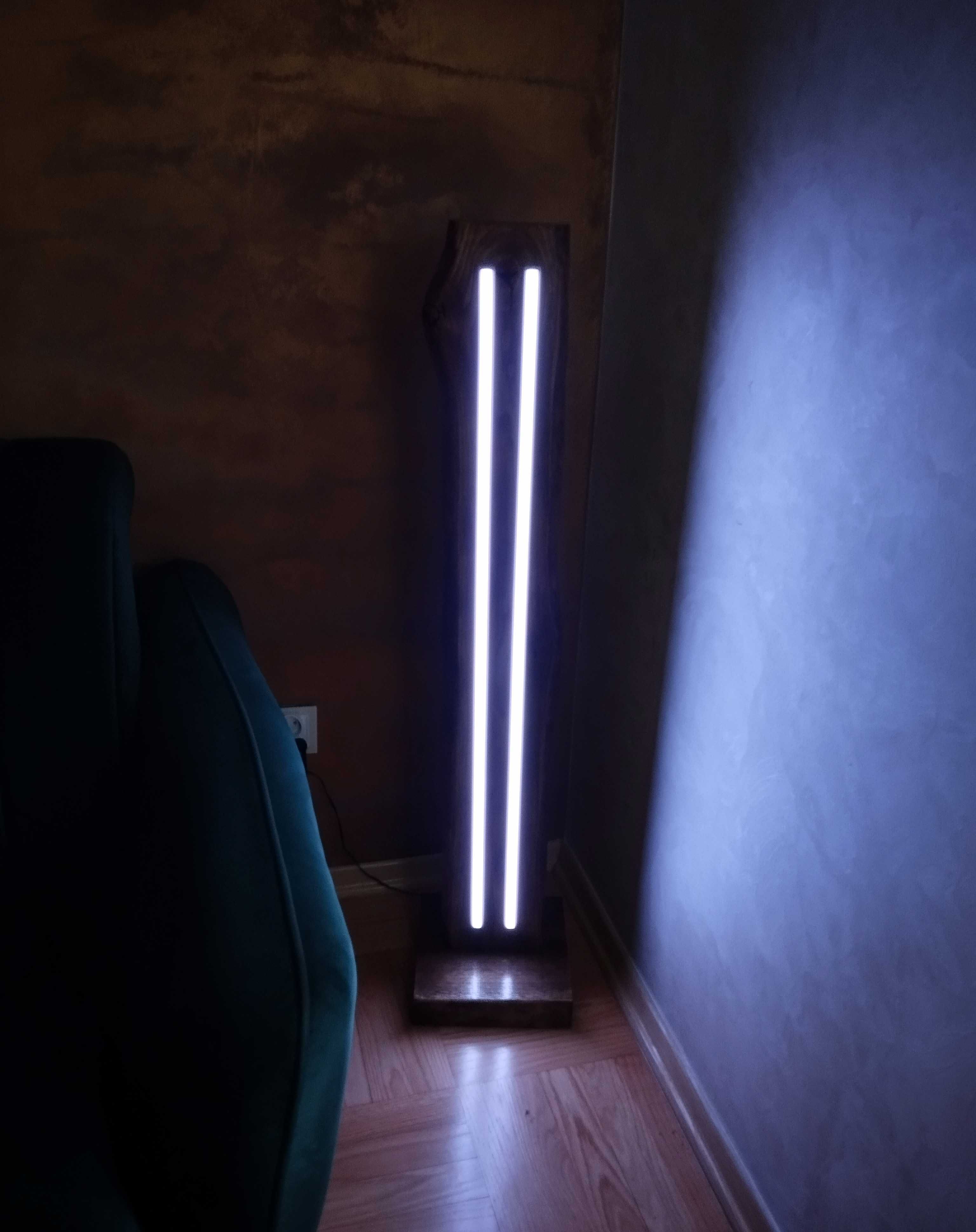 lampa stojąca do salonu, podłogowa, lity dąb, led rgb, wysyłka