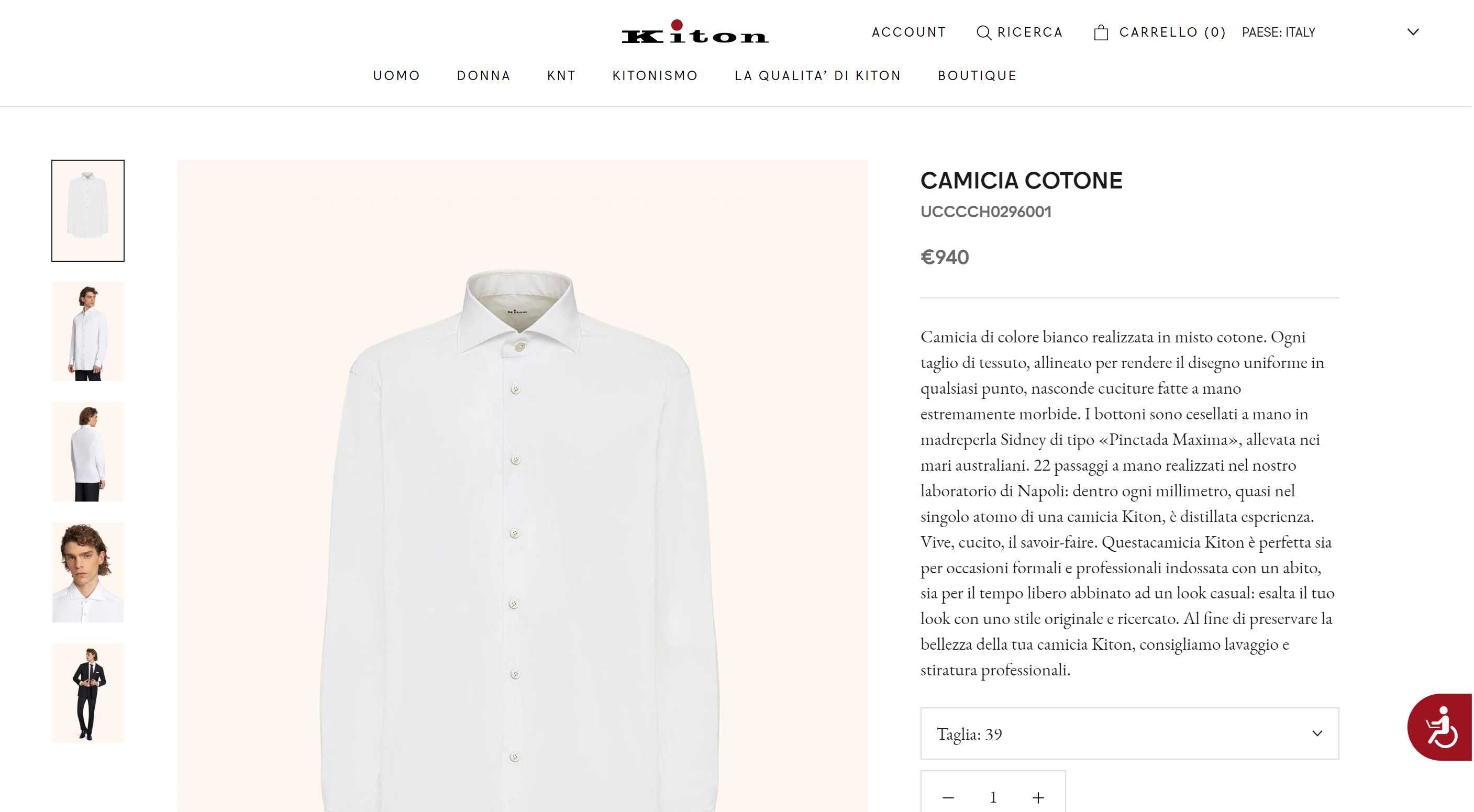 Kiton рубашка из хлопка и пуговицами из австралийского перламутра