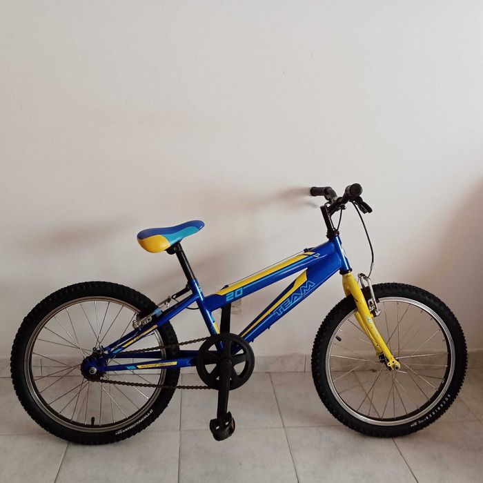Bicicleta azul/amarela para crianças roda 20