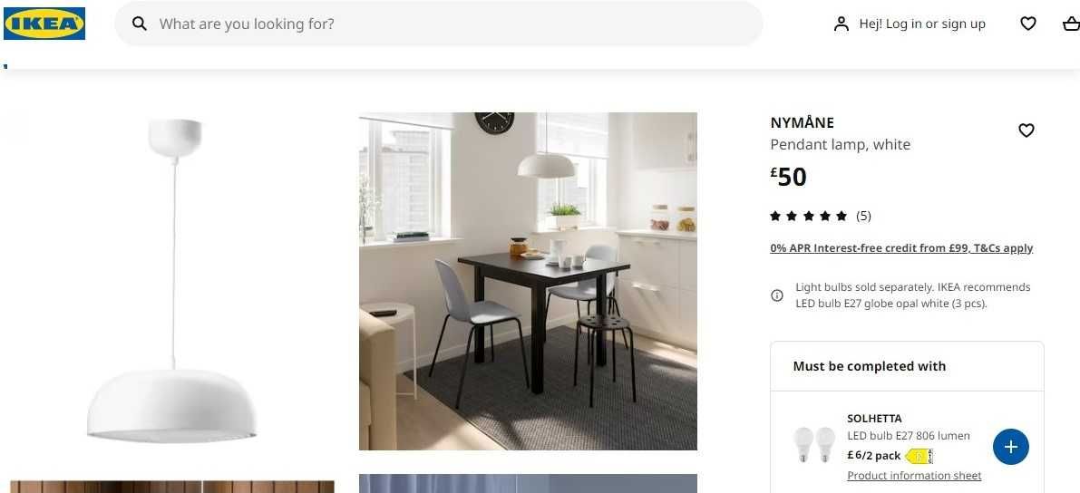 Candeeiro Suspenso de Teto - Ikea NYMÅNE em ótimo estado