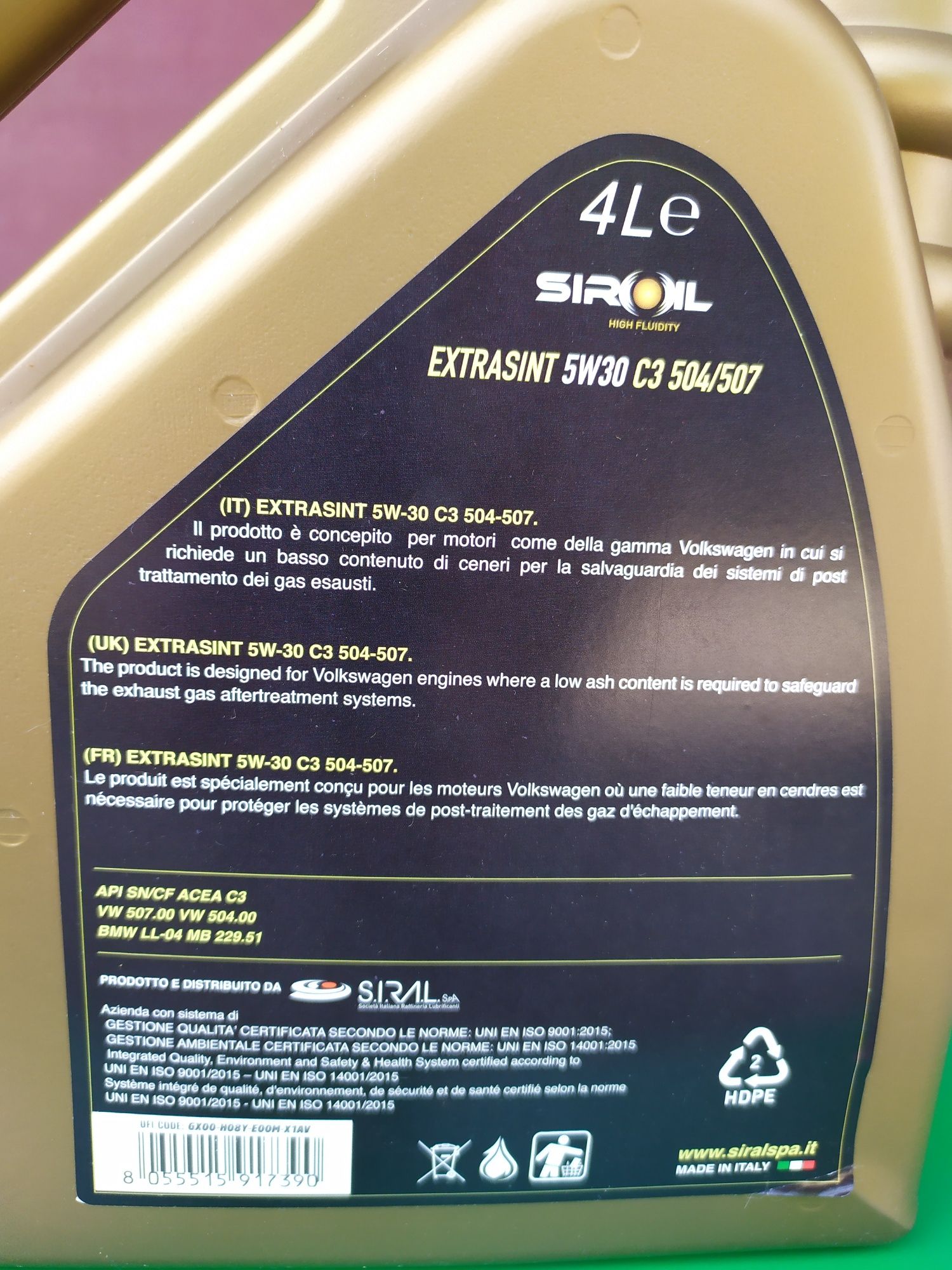 Продам масло 5w30 SIROIL extrasint